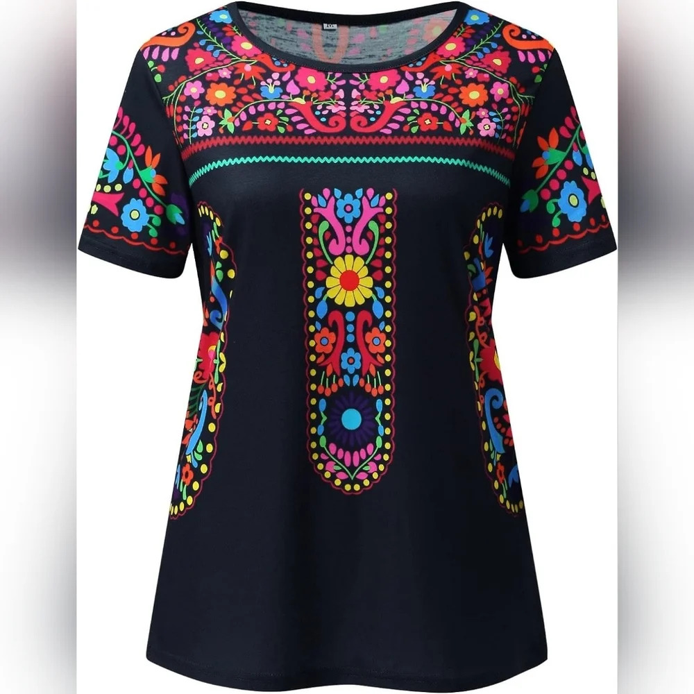 JUST FASHION NOW-Printed V Neck  Shirt - Picture 2 of 3